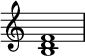 
{
\override Score.TimeSignature #'stencil = ##f
\relative c' {
   \clef treble 
   \time 4/4
   \key c \major
   <b d f>1
} } 