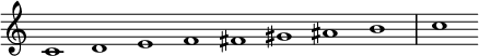 
{\new Staff
  \with { \remove "Time_signature_engraver" }
  \relative c' {
    \set Score.tempoHideNote = ##t
    \tempo 1 = 100
    \cadenzaOn
    c1 d1 e1 f1 fis1 gis1 ais1 b1 \bar "|"  c 
  }
}
