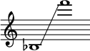 
    {
      \new Staff \with { \remove "Time_signature_engraver" }
      \clef treble \key c \major \cadenzaOn
      bes1 \glissando f'''1
    }
  