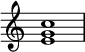 
{
    \override Score.TimeSignature #'stencil = ##f
    \relative c' {
        \time 4/4
        <e g c>1
    }

}
