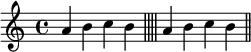 
\relative c'' { \defineBarLine "||||" #'("||" "   " "||") 
  a b c b \bar "||||" 
  a b c b \bar "||||" 
}
