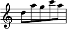  {
\override Score.TimeSignature #'stencil = ##f
\relative c'' { 
  \set Staff.midiInstrument = #"clarinet"
  \set Score.tempoHideNote = ##t
  \tempo 8 = 280
  \clef treble
  \time 5/8
  d8[ a' g c a]
} }
