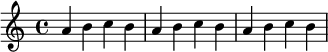 
\relative c'' {
  a b c b
  \override Stem.neutral-direction = #up
  a b c b
  \override Stem.neutral-direction = #down
  a b c b
}
