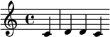 \relative c' { \partial 4 c d d c}