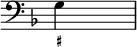 { \override Score.TimeSignature #'stencil = ##f \time 4/4 \key f \major \clef bass << {g}  \figures { <_+>1 } >> }