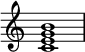  {
\override Score.TimeSignature #'stencil = ##f
\relative c' { 
  \clef treble \time 4/4
  <c e g b>1
} }
