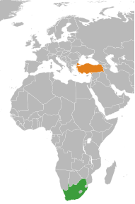 Map indicating locations of South Africa and Turkey