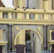 Mascarons in cartouches spilling water in Piazza d'Italia, New Orleans, USA, by Charles Moore, 1978[59]