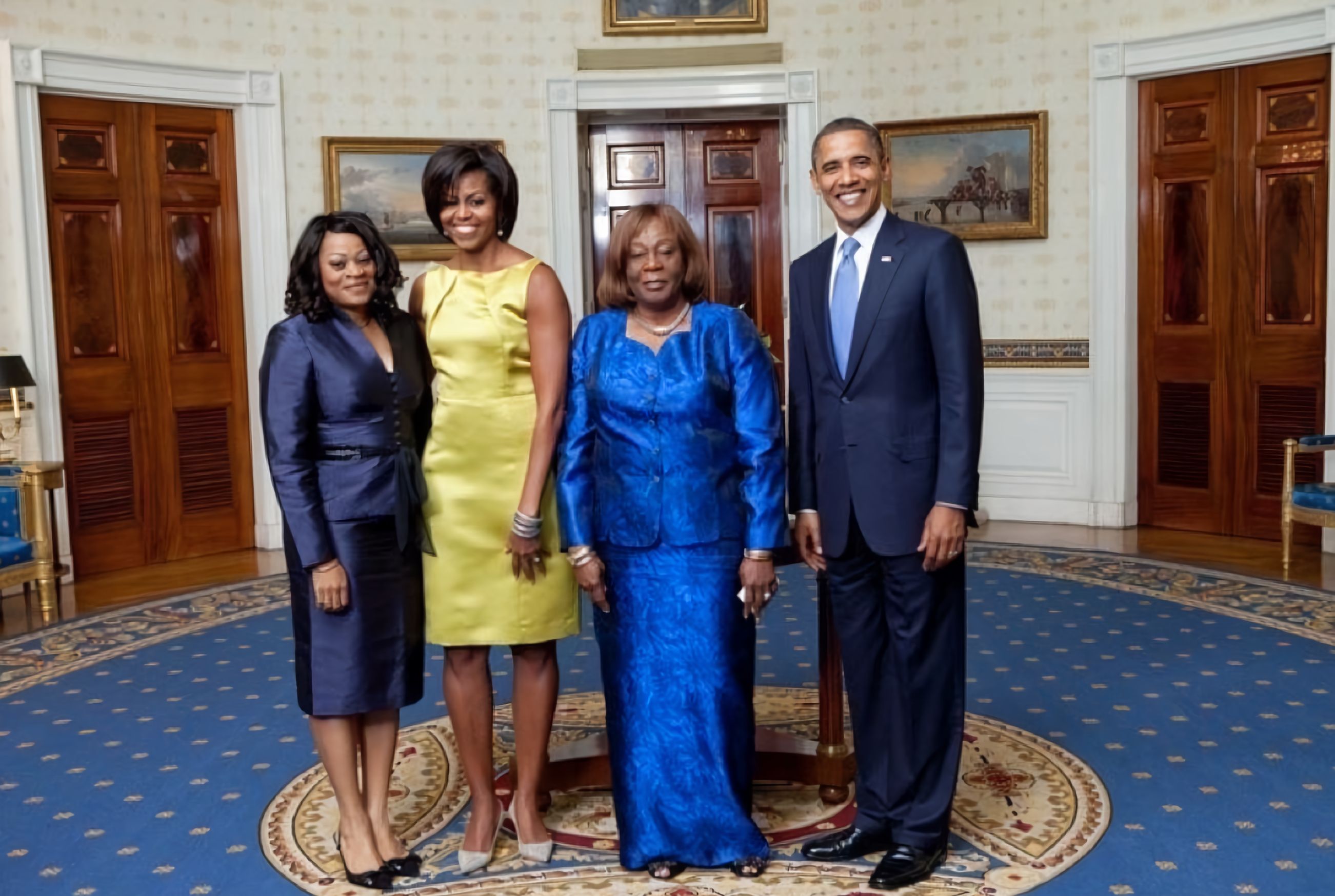 Ambassador of Equatorial Guinea in US, Purificación Angue Ondo, Former US First lady, Michelle Obama and Former US President Barack Obama at the White House, Washington DC.