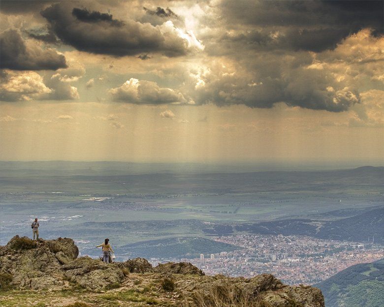 Sliven from Karandila, Bulgaria. – View of the city of Sliven and the eastern Upper Thracian Plain from southern Stara Planina.