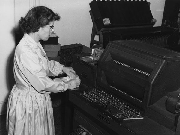 File:Miss Cowell with Hollerith Machine, 1964.jpg