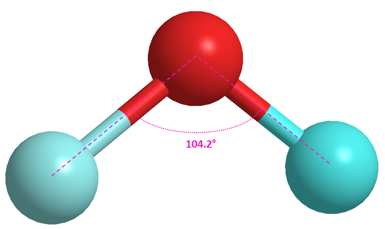 File:Oxygen Difluoride Molecule with Angle.png