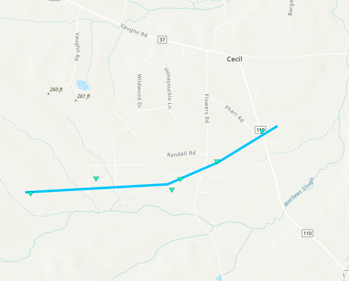 File:2024 Cecil, AL EF0 prelim path.png