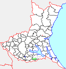 Map of Shintone (green), Ibaraki. Established April 1, 1955. Disestablished March 22, 2005.