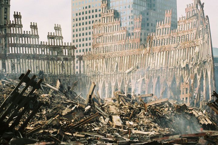 File:WTC-Wreckage-exterior shell of south tower.jpg