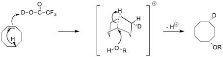 Transannular migration of a hydrogen & nucleophilic attack of cyclooctene in acid medium.