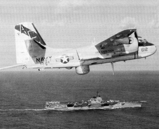 File:S-2G VS-24 over USS Saratoga (CVA-60) c1974.jpg