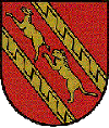 The old coat of arms of the parish of Kainach bei Voitsberg, valid until 2015. The red and the gold refer to the martyrdom of the parish patron St, George.