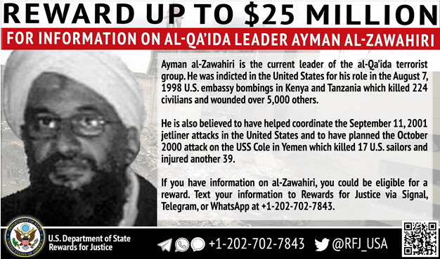 File:Ayman al-Zawahiri bounty flyer by RFJ.png