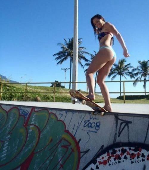 File:Young girl wearing a bikini at skatepark.jpg