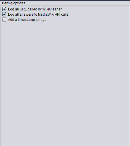File:WPCleaner - Options Debug.png