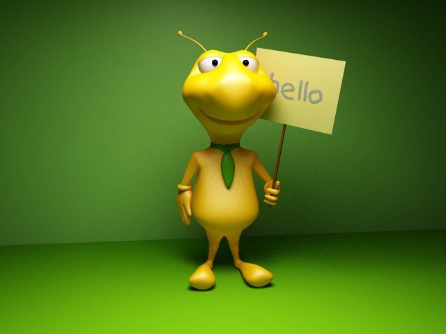 File:3D-rendered character with a sign saying "hello".jpg