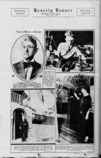 Black and white clipping from a newspaper featuring photographs of four different people.