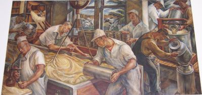 File:Plymouth WI post office mural, Making Cheese.jpg