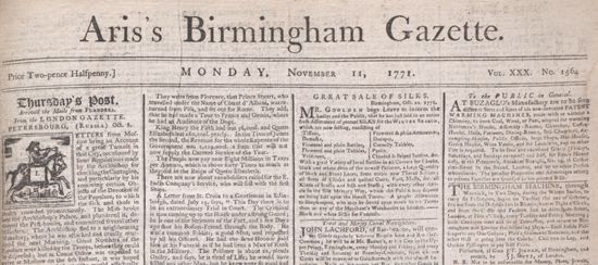 File:Aris’s Birmingham Gazette - 1771-11-11 - p1.jpg