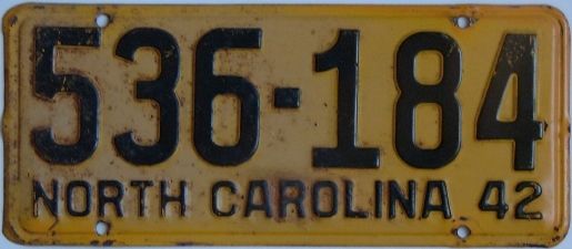 File:1942 North Carolina license plate 536-184.jpg