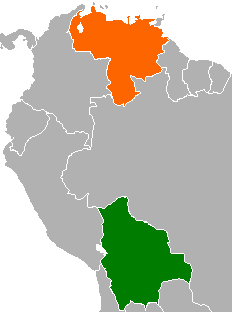 Map indicating locations of Bolivia and Venezuela