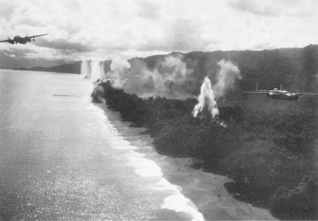 File:B-25 bomb Wewak area.jpg