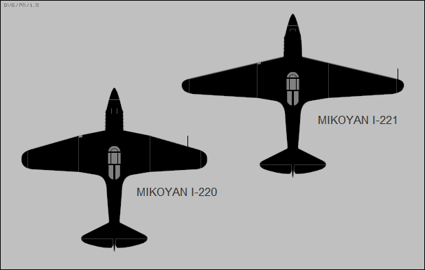 File:Mikoyan-Gurevich I-220 and I-221 top-view silhouette comparison.png