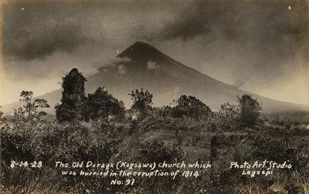 File:Cagsawa Ruins, 1928 Mayon Volcano.jpg