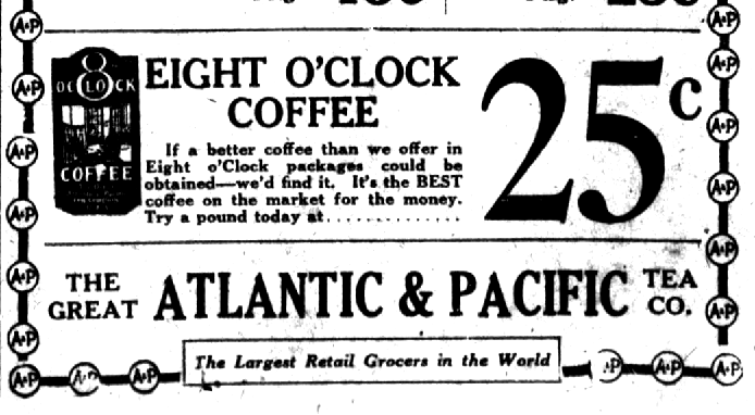 File:1922 Eight O'Clock Coffee ad.png