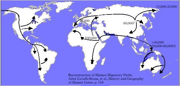 Starting from somewhere in Africa, humans fanned out all over the world.