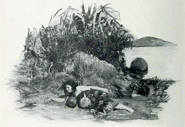 File:Hinemoa swims to Tutanekai's island.jpg