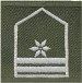 Green Anzug 75/03 insignia. Rectangular, with a stitched pentagon made of an upper triangle and three rectangular sides containing a star and two stripes.