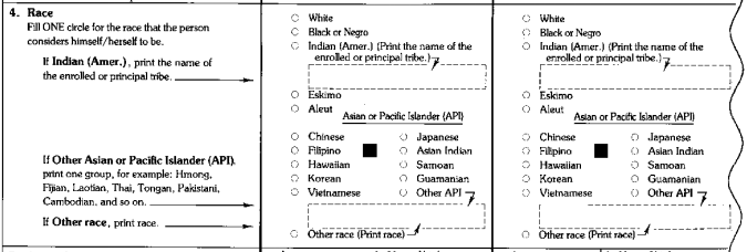 1990 Census question on race - note that it asks for one selection