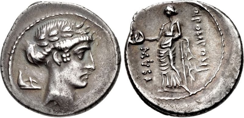 File:Muse Thalia, Denarius, 56 B.C., Rome.jpg