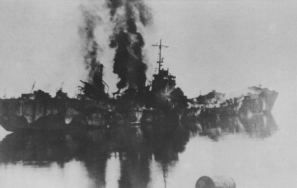 File:Japanese landing ship LS-159 burning.jpg