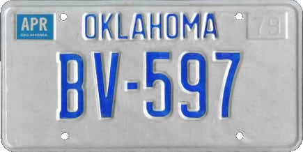 File:Oklahoma license plate, April 1979.png