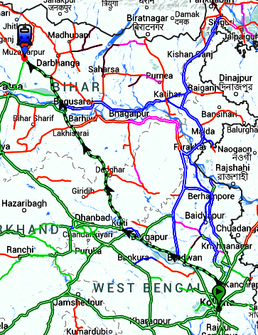 Tirhut Express route map