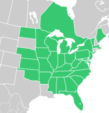 Symphyotrichum urophyllum native distribution map: Canada — Ontario; US — Alabama, Arkansas, Florida, Georgia, Illinois, Indiana, Iowa, Kansas, Kentucky, Maine, Maryland, Massachusetts, Michigan, Minnesota, Mississippi, Missouri, Nebraska, New Jersey, New York, North Carolina, North Dakota, Ohio, Oklahoma, Pennsylvania, South Carolina, Tennessee, Vermont, Virginia, West Virginia, and Wisconsin.