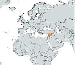 Map indicating locations of Belgium and Syria