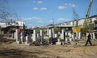 Pile foundations in Yakutsk, a city underlain with continuous permafrost.