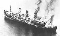 S.S. Cap Arcona burning shortly after the British Royal Air Force aerial attacks and bombings.