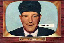 Portrait of Frank Umont on a baseball card