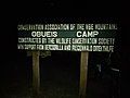 Signage of WCS Ranger camp at the foot of the mountain, named after an ancient hunter that first camped at the location