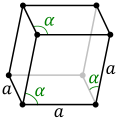 The rhombohedral lattice cell.